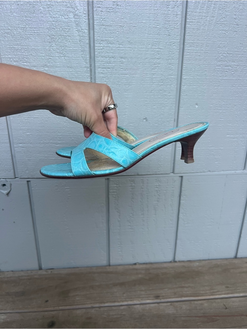 Talbots Turquoise Open-Toe Slide Mules - Picture 4 of 7